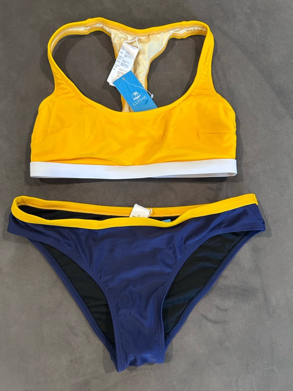 NWT Cupshe Yellow and Navy Sporty Two-Piece Bikini